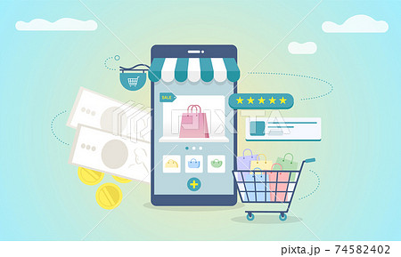 オンラインショッピングのフラットなベクターイラスト オンラインショッピングのフラットなベクターイラスト 74582402