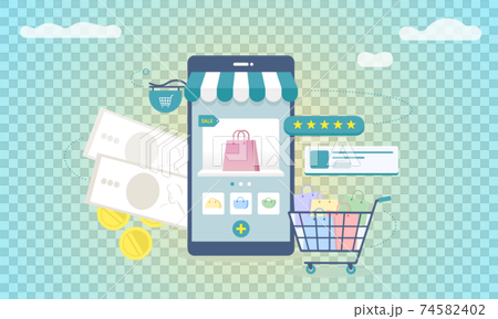 オンラインショッピングのフラットなベクターイラスト オンラインショッピングのフラットなベクターイラスト 74582402