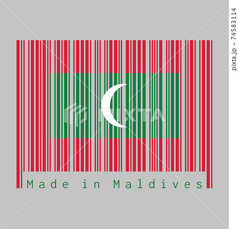 Barcode set the color of Maldives flag, green with red border and white crescent on center. 74583114