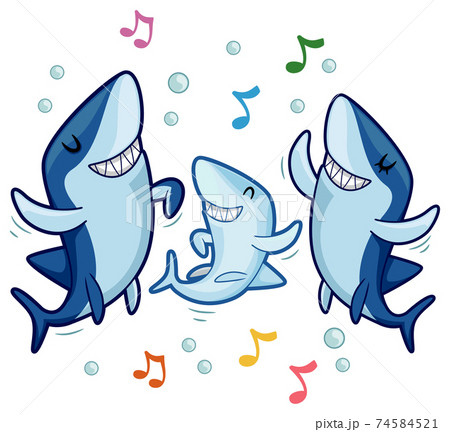 Shark Family Dance Music Notes Illustration 74584521