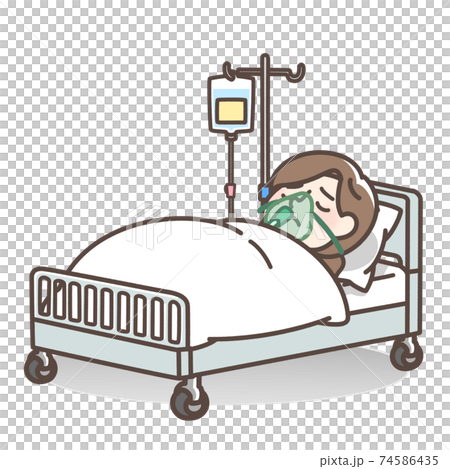 Woman wearing an oxygen mask 74586435