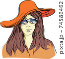 a girl wearing a hat and sunglasses portrait illustration 74586462