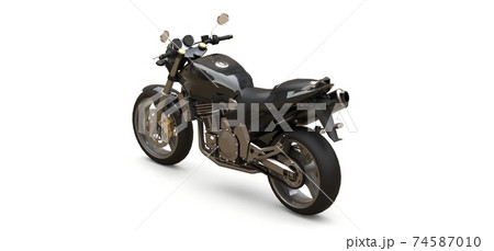 Black urban sport two-seater motorcycle on a white background. 3d illustration. Black urban sport two-seater motorcycle on a white background. 3d illustration. 74587010
