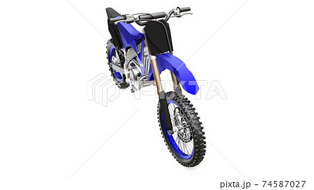 Blue and black sport bike for cross-country on a white background. Racing Sportbike. Modern Supercross Motocross Dirt Bike. 3D Rendering. Blue and black sport bike for cross-country on a white background. Racing Sportbike. Modern Supercross Motocross Dirt Bike. 3D Rendering. 74587027