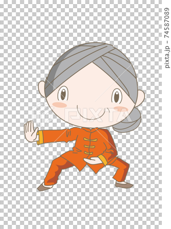 太極拳 ポーズをとるシニア女性のイラスト素材