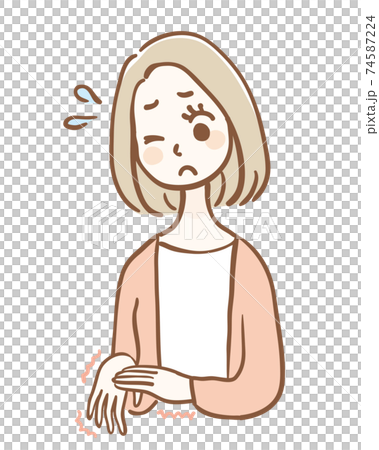 麻木的手的年輕女子 74587224