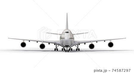 Large passenger aircraft of large capacity for long transatlantic flights. White airplane on white isolated background. 3d illustration. Large passenger aircraft of large capacity for long transatlantic flights. White airplane on white isolated background. 3d illustration. 74587297