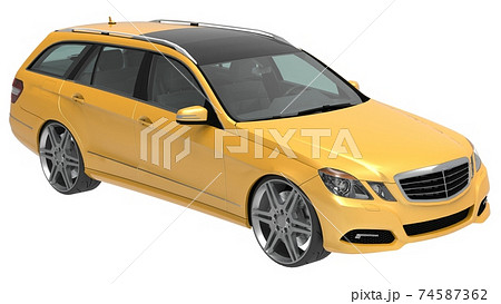 Large yellow family business car with a sporty and at the same time comfortable handling. 3d rendering. 74587362