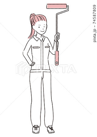 手描き1color Diy 女子 ポニーテール ペイントローラーのイラスト素材 手描き1color Diy 女子 ポニーテール ペイントローラーのイラスト素材