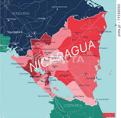 Nicaragua country detailed editable map Nicaragua country detailed editable map 74588060