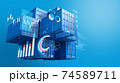Stack of blue containers box with digital graph chart, import export business, 3d rendering 74589711