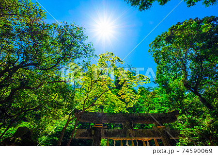 太陽と磐船神社の鳥居 74590069