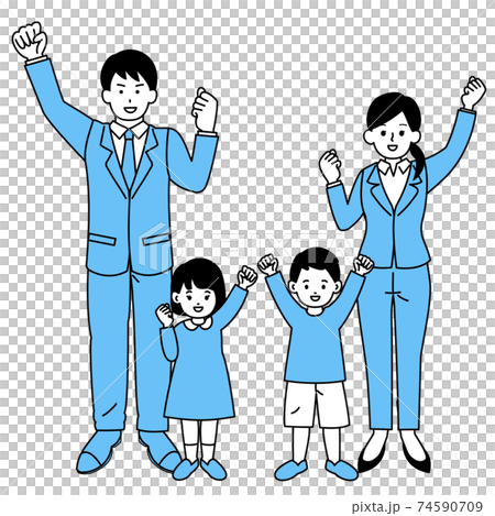 ガッツポーズをするビジネスパーソンと子供たち 74590709