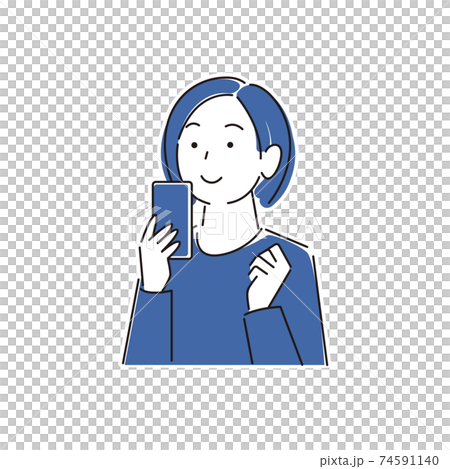 微笑女人經營智能手機簡單圖矢量 微笑女人經營智能手機簡單圖矢量 74591140