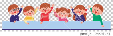 手をあげる　子供たち　イラスト 74591264