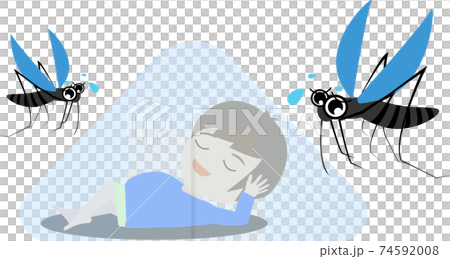 蚊帳に入れない可愛い蚊のイラスト素材