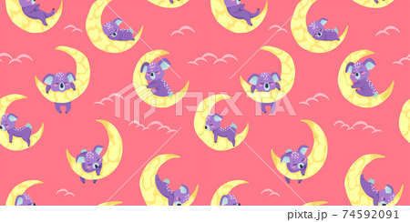 Children's design. Sleeping koala on the moon. Seamless kids pattern, texture for textile and background. Children's design. Sleeping koala on the moon. Seamless kids pattern, texture for textile and background. 74592091
