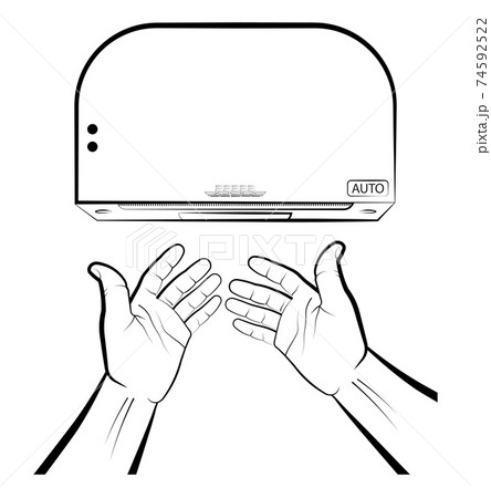 Man holds hands under a automatic dryer. Hygienic procedures in public places. Disease Prevention Isolated vector on white background Man holds hands under a automatic dryer. Hygienic procedures in public places. Disease Prevention Isolated vector on white background 74592522