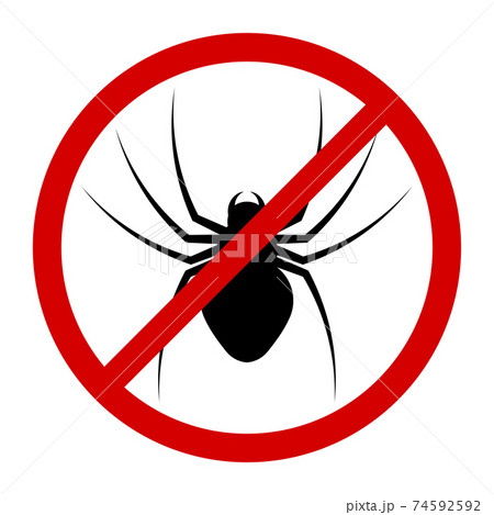 warning round sign about danger of poisonous insects. Attack of spider on humans. Isolated vector 74592592