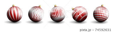 red Christmas balls. A set of New Year decorations with an ornament. Merry Christmas. New Year celebration. Realistic vector on white background red Christmas balls. A set of New Year decorations with an ornament. Merry Christmas. New Year celebration. Realistic vector on white background 74592631