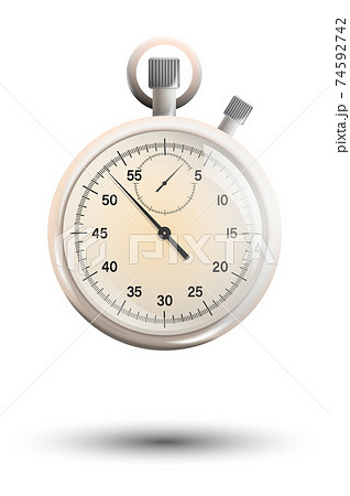 realistic white gold mechanical stopwatch with hands and clock face. Countdown, speed measurement. Color vector 74592742