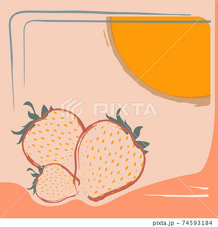 mock up, abstract flyer with strawberries in pastel colors. Menu page, postcard. Vector 74593184