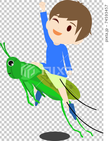 一個孩子跳過一隻可愛的蚱hopper 74593457