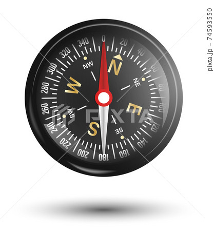 magnetic compass with arrow and scale. Compass dial. Travel, a device for determining the location and direction of a tourist. Vector 74593550