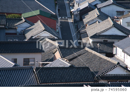 【重要伝統的建造物群保存地区】倉敷川畔 鶴形山からの朝の街並み 岡山県倉敷市 【重要伝統的建造物群保存地区】倉敷川畔 鶴形山からの朝の街並み 岡山県倉敷市 74595060