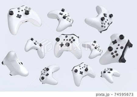 Flying gamer joysticks or gamepads on white background 74595673