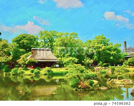 日本庭園の風景のイラスト素材