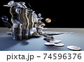 Cryptocurrency Polka DOT golden coins spilling on the table. 74596376