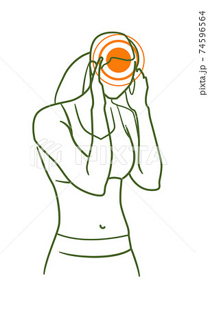Headache, temporal pain or migraine female body pointer Headache, temporal pain or migraine female body pointer 74596564