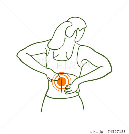 Female silhouette with lower back pain pointer 74597123