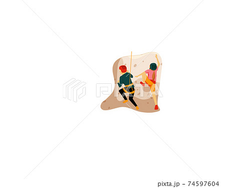 Climber kids persons climbing rock wall isolated Climber kids persons climbing rock wall isolated 74597604