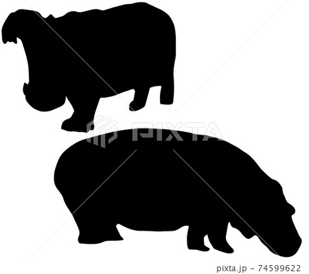 口を開けるカバのシルエットのイラスト素材 74599622 Pixta