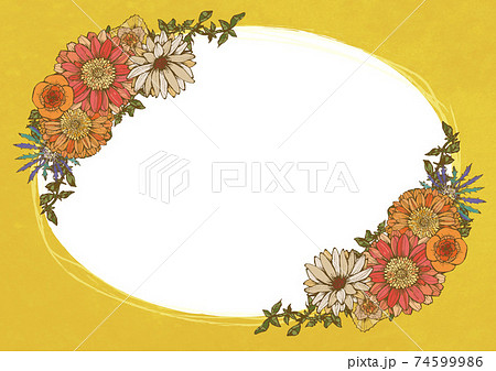 レトロポップ 夏の花柄 背景素材 黄色 アンティーク ヴィンテージデザインのイラスト素材