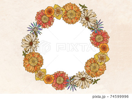 レトロポップ 夏の花柄 ベージュ 背景素材 アンティーク ヴィンテージデザインのイラスト素材