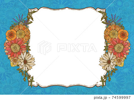 レトロポップ 夏の花柄 空色 水色 背景素材 アンティーク ヴィンテージデザインのイラスト素材