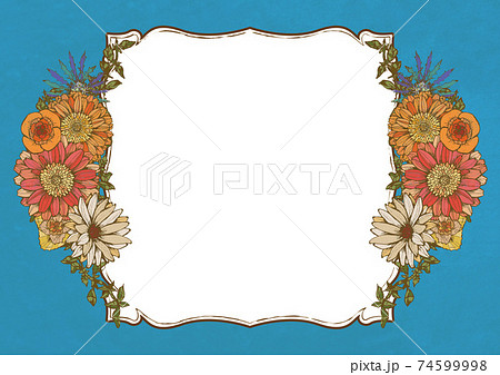 レトロポップ 夏の花柄 空色 水色 背景素材 アンティーク ヴィンテージデザインのイラスト素材
