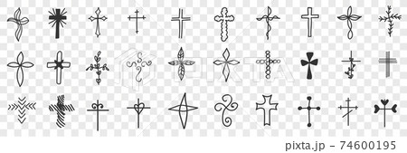Crosses of various shapes doodle set Crosses of various shapes doodle set 74600195
