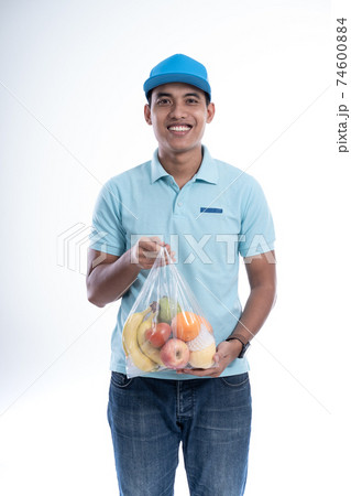 handsome food courier isolated handsome food courier isolated 74600884