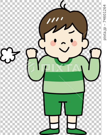 Boy doing guts pose (whole body) 74601264