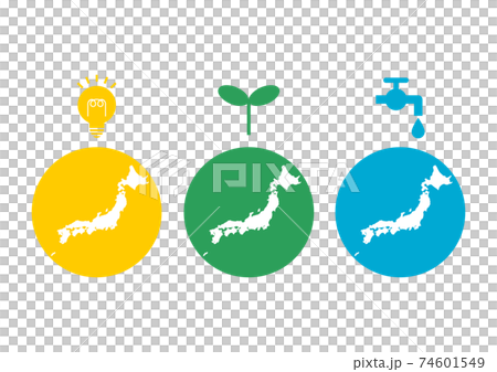 Ecology Illustration Electricity / Greening / Water Source Map of Japan Ecology Illustration Electricity / Greening / Water Source Map of Japan 74601549