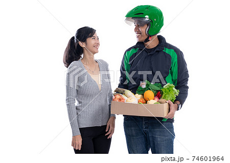 driver courier with food sending online order to customer 74601964