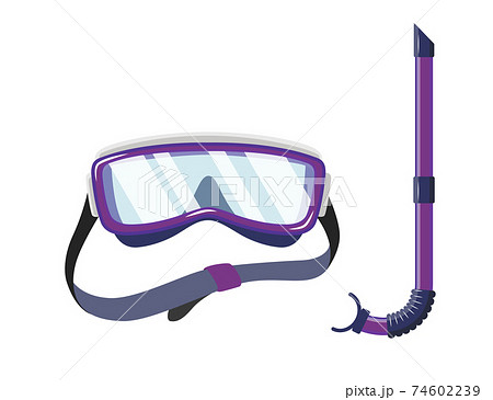 Snorkel mask for diving and swimming. Illustration of scuba diving, swimming masks with snorkel. Realistic diver equipment for summer holidays 74602239