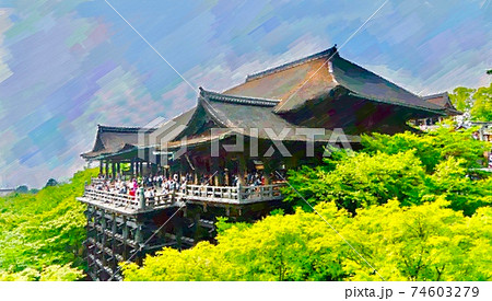 京都 清水寺の風景のイラスト素材