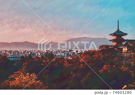 京都 清水寺の風景のイラスト素材