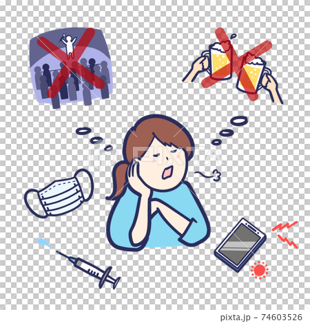 日常の悩みや不安を想う女性のイラストのイラスト素材