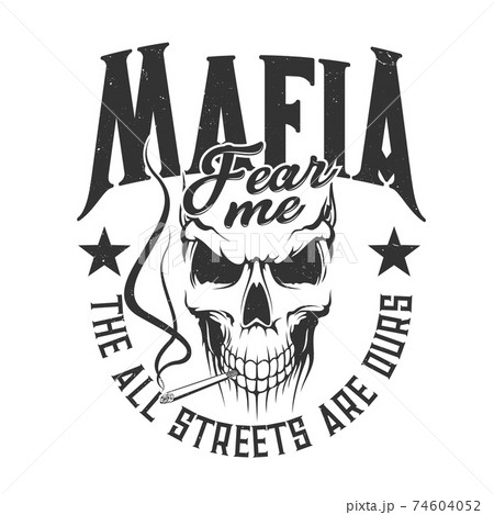 Skull mafia gangsters t-shirt print, street gang - Stock